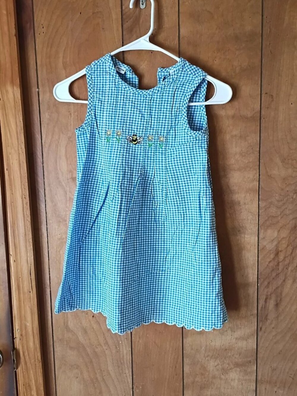 Parisian Kids Girls Blue Gingham Check Bumble Bee Dress Size 6 Cotton